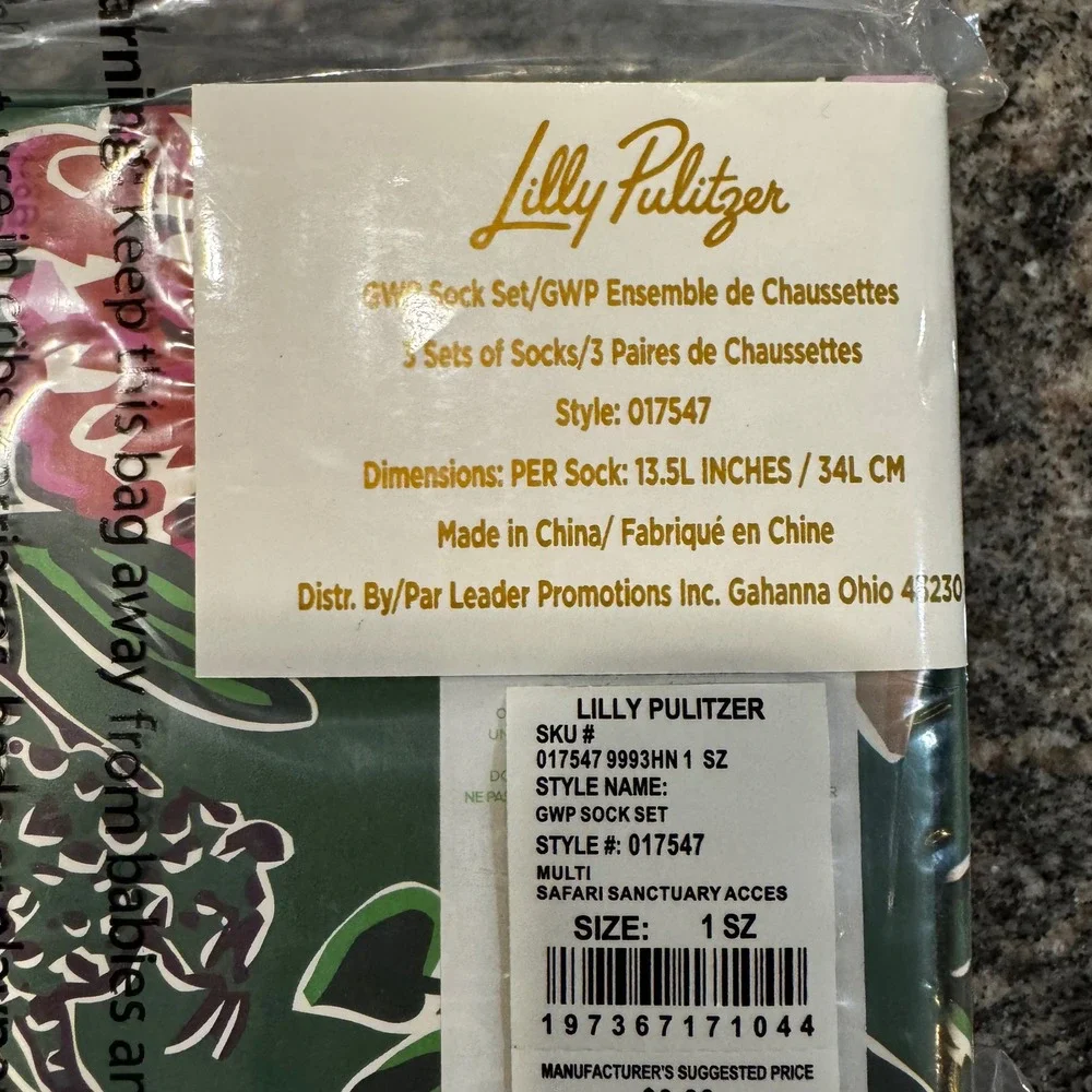 Lilly Pulitzer Sock Set Womens 1 SZ Multi Safari Sanctuary GWP 3 Pairs Floral